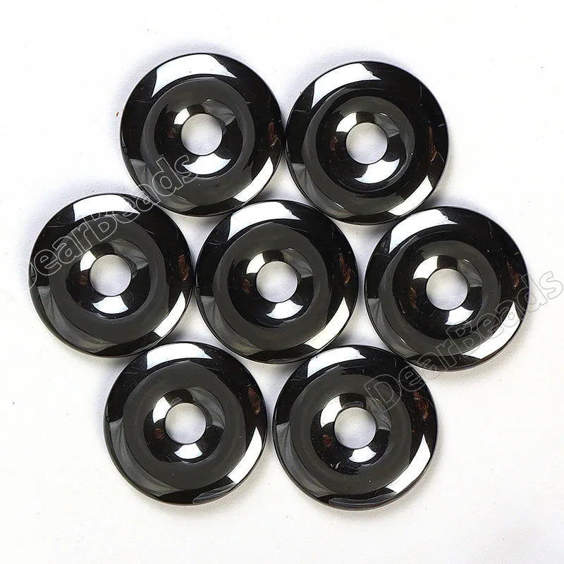 18mm 20mm 25mm 30mm 40mm Natural Black Hematite Gemstone Donut Pendants Gogo Stone Pendant for Necklace