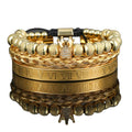 Hot Sale Bling Gold Plated Beaded Steel Bracelet Luxurious Crown Braided 3 Tier Set Bracelet Jewelry