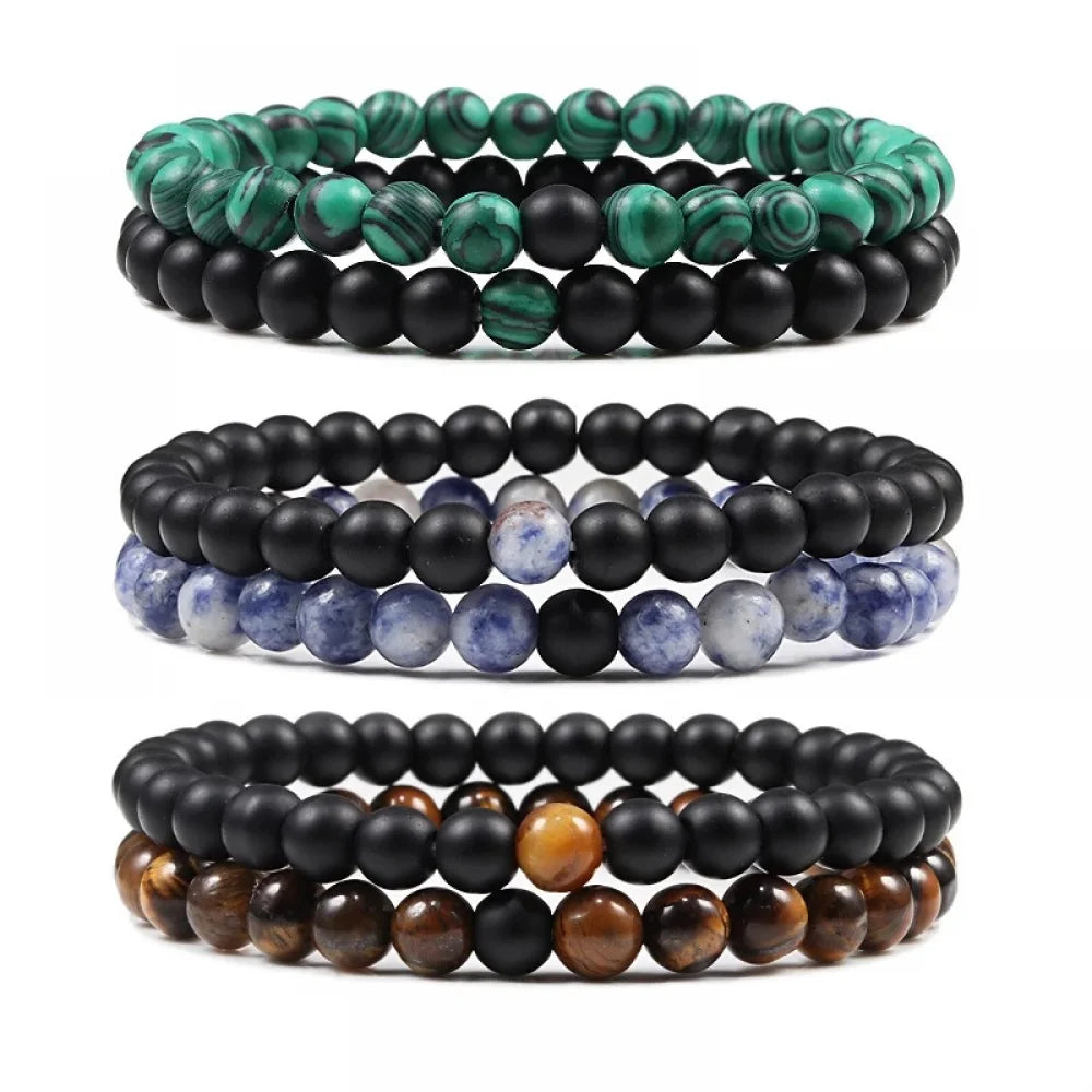Hot Selling Classic Men's Fashion Frosted Malachite Tiger Eye Beaded Bracelets Natural Stone Geometric Pattern Wholesale Pearl