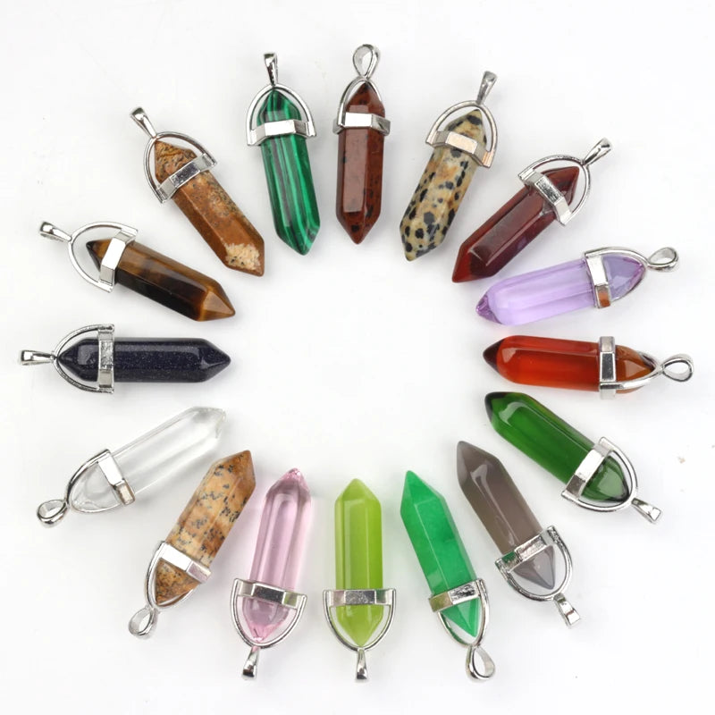 Nature Stone Agate Bead Pendants Jewelry Charms Pointed Healing Reiki Chakra Pendulum for DIY Pendant Necklace Making