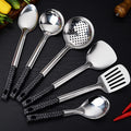 Modern 6-Piece Stainless Steel Kitchen Utensil Set with Carbon Fiber Pattern Non-slip Handle Wholesale Cooking Tools