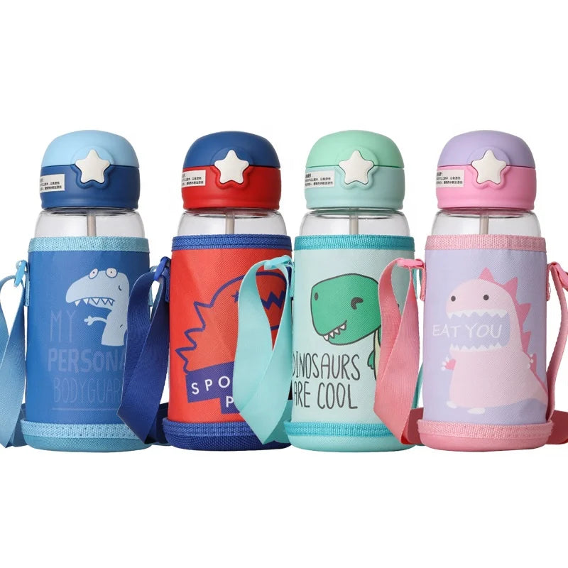 2025 Back to School Cartoon Cute Dinosaur Printed Kids Water Bottle with Straw