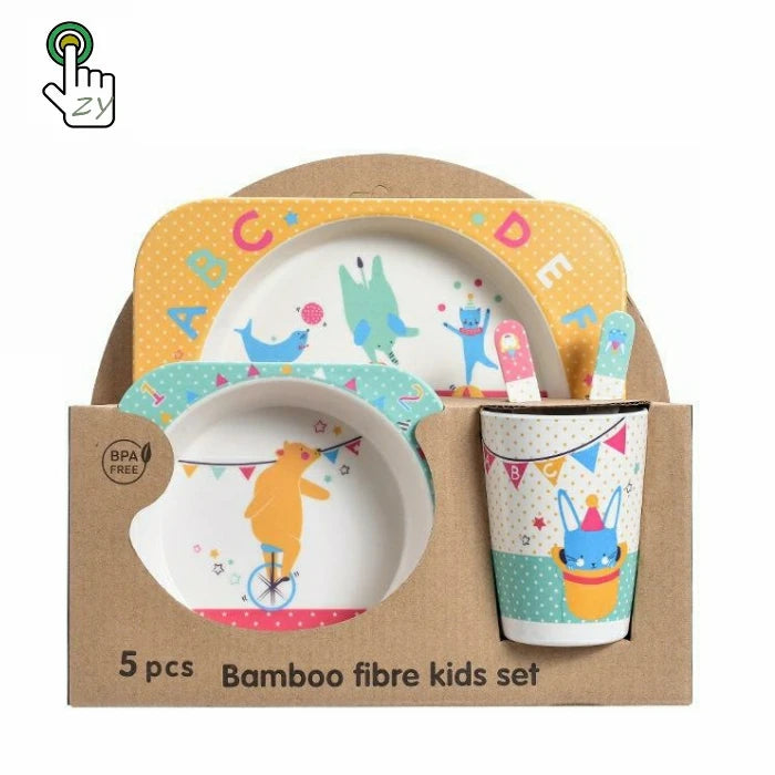 Fibre Plate Kids Tableware Plates Bowl Fibre Cup Kids Dinner Bamboo Fiber Tableware Set Bamboo Fiber Set