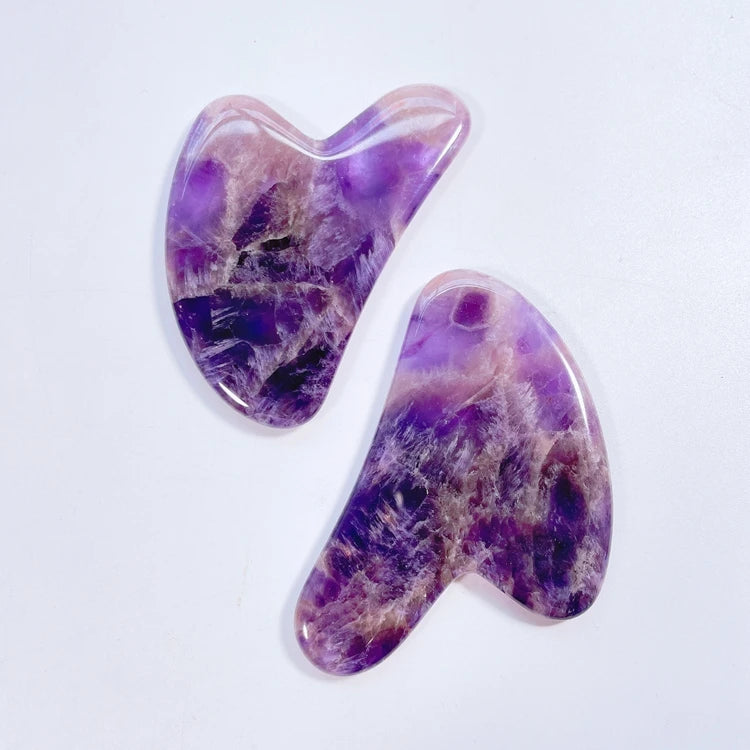 Huiying Custom Natural Healthy Amethyst Heart Face Gua Sha Stone Beautiful Body