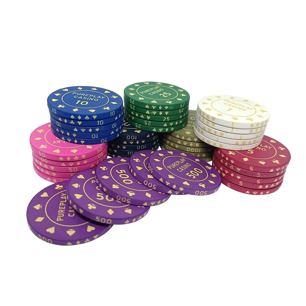 Hot Sale  Pureplay Casino Ceramic Poker Chips 10g 39mm UV Printed Chips Custom logo Desgin with Value for Gambling Games Playing