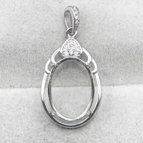 Sterling Silver 12*16mm Semi Mount Pendant Empty Frame Blank Support Setting S925 Base Holder Without Center Stone for DIY Inlay