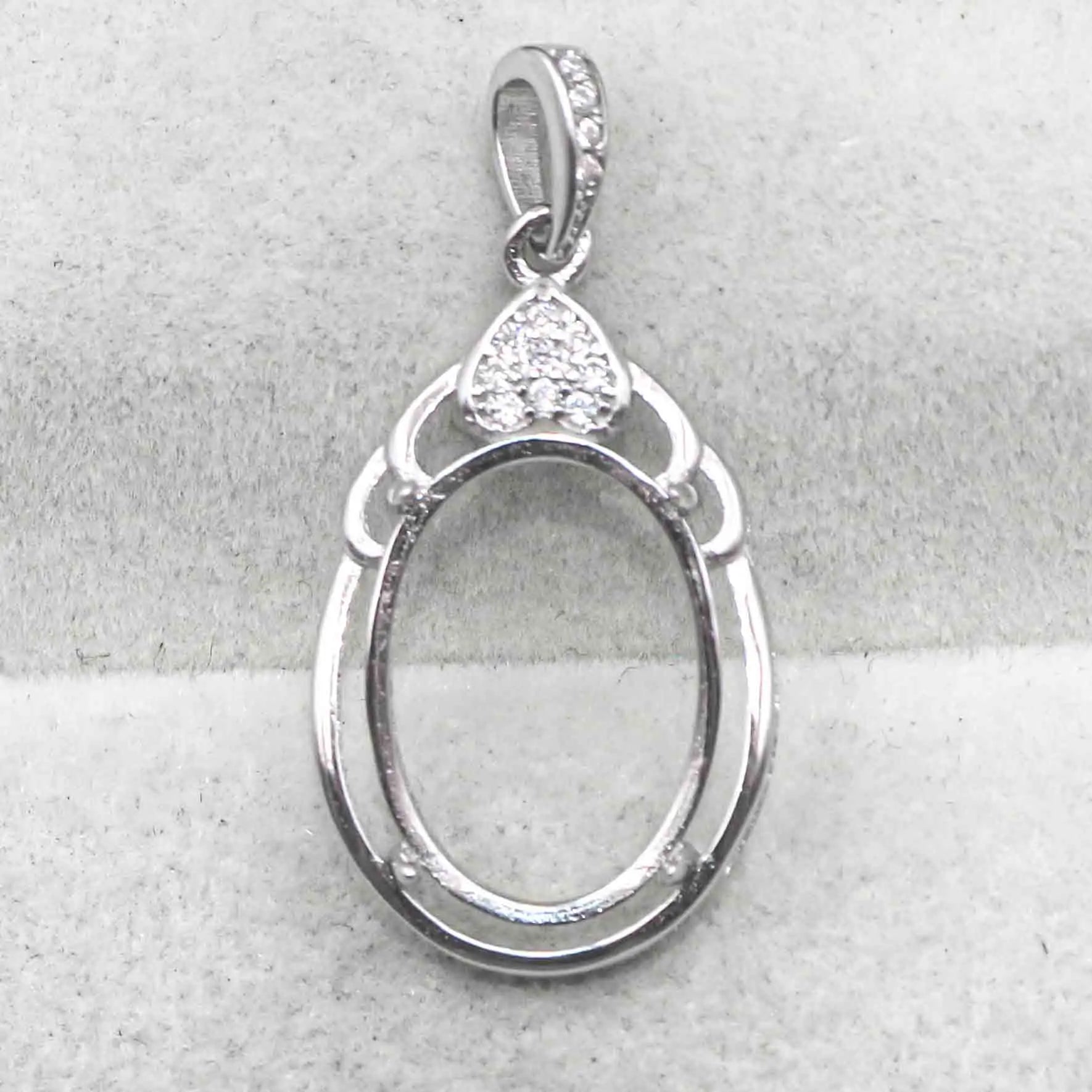 Sterling Silver 12*16mm Semi Mount Pendant Empty Frame Blank Support Setting S925 Base Holder Without Center Stone for DIY Inlay