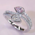 CAOSHI Twist Design White/Pink Water Drop Shaped Crystal Finger Rings for Engagement Fashion Party Silver Plated Rings for Women
