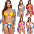 New Trending Mesh Three Piece Swimsuit Women High Waist Print Push up Bikini Set