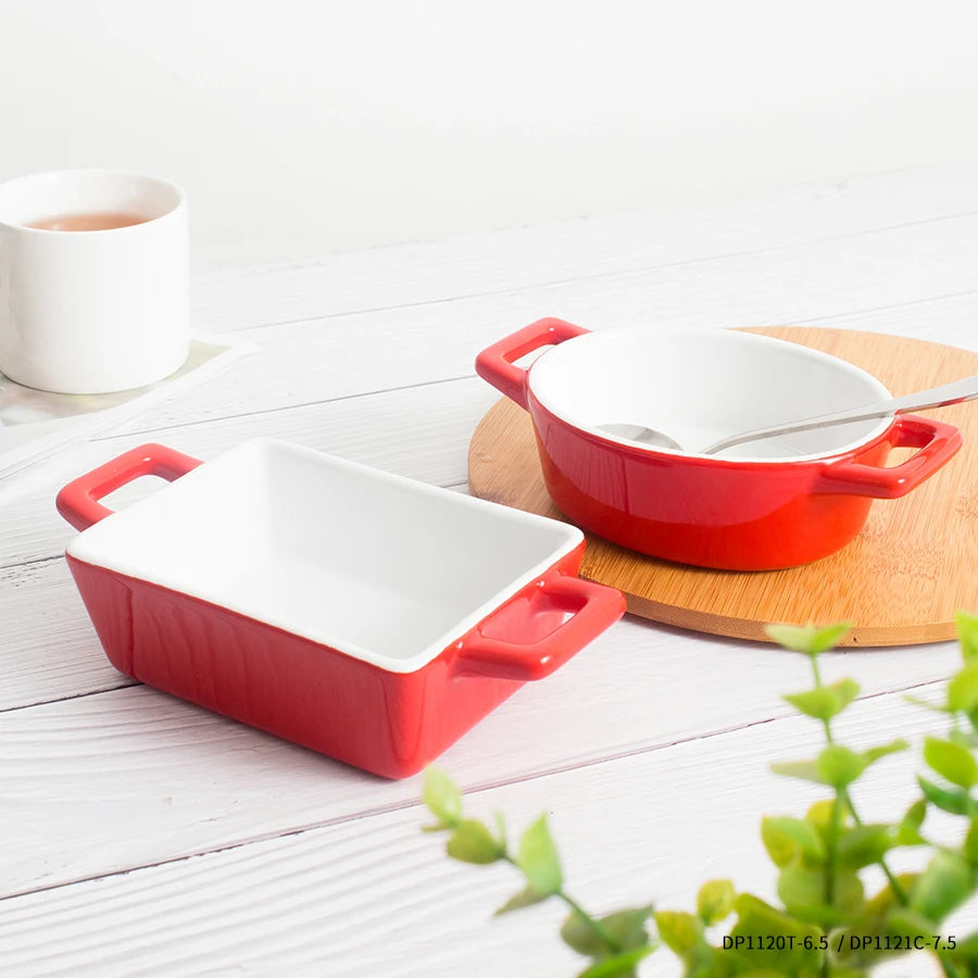 Wholesale Brownie Chicken Baking Pan Rectangular Oval Ceramic Baking Dish Set with Handle for Cooking