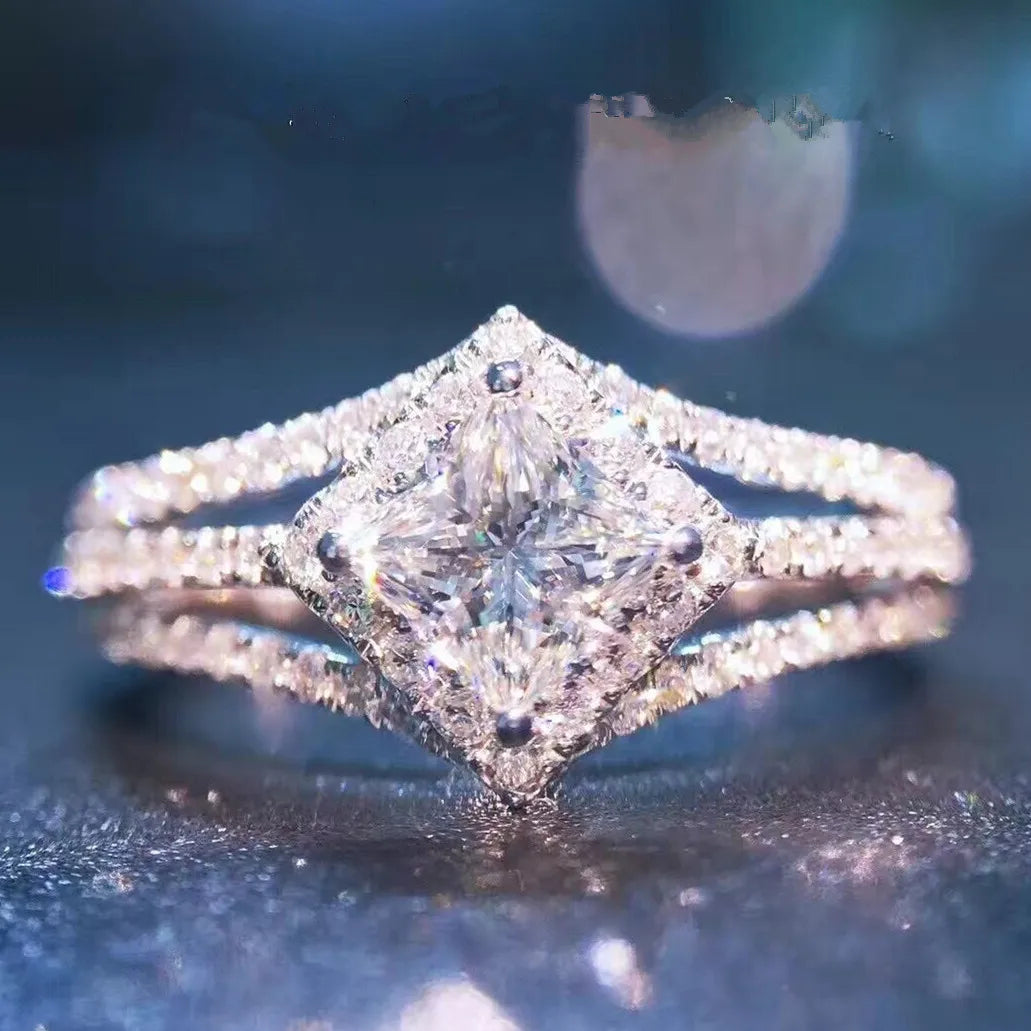 CAOSHI Three Layer Square Wedding Rings Woman Antique Style Sliver Coating Jewelry Exquisite Cubic Zircon Rings
