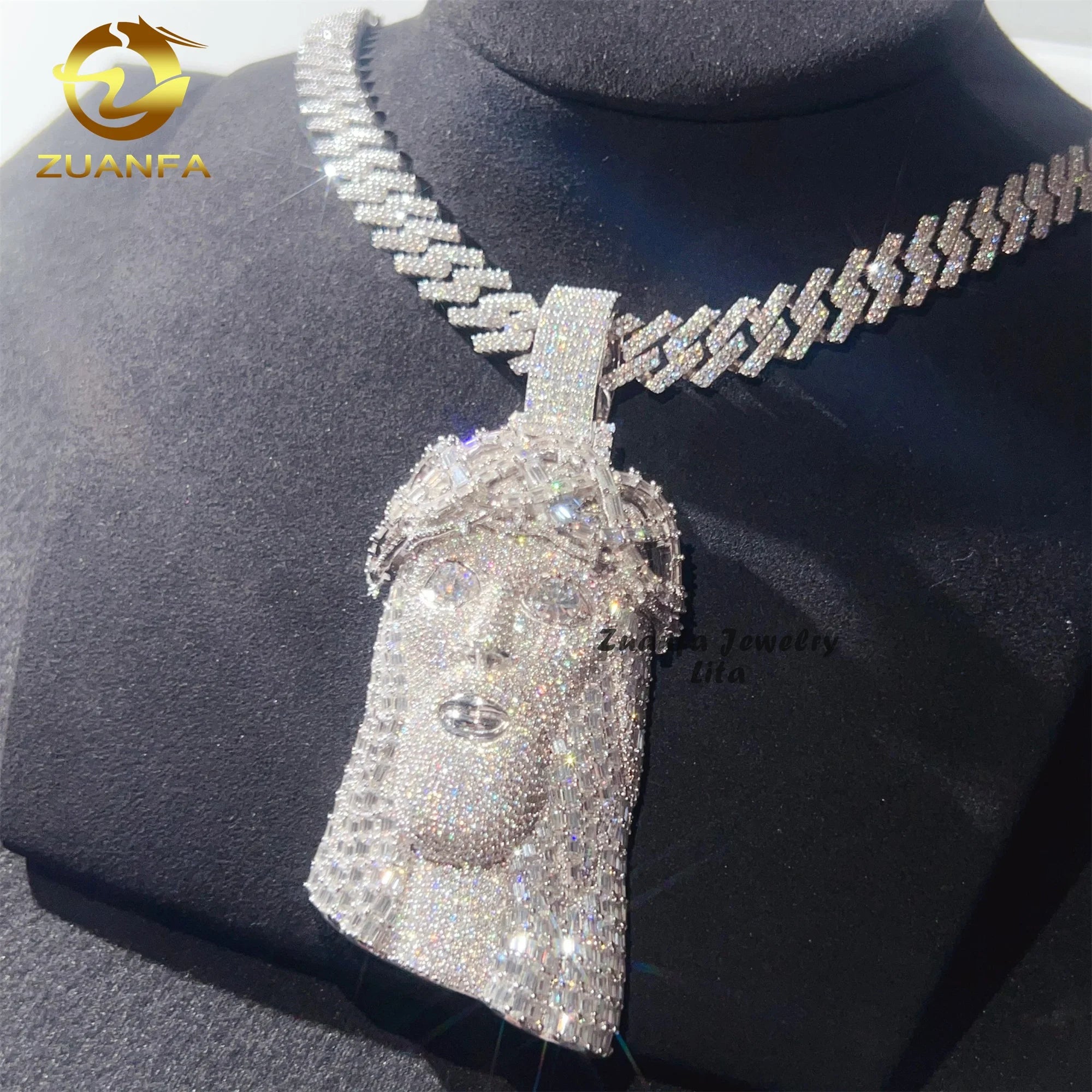 Moissanite Hip Hop Jewelry Luxury Big Heavy Jesus Head Custom Iced Out Silver 925 Baguette Diamond Pendant