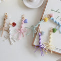Cream Color Woven Bow Key Chain love Rhinestone Contrast Color Bag Buckle Pendant Spring and Summer Sweet Pendant