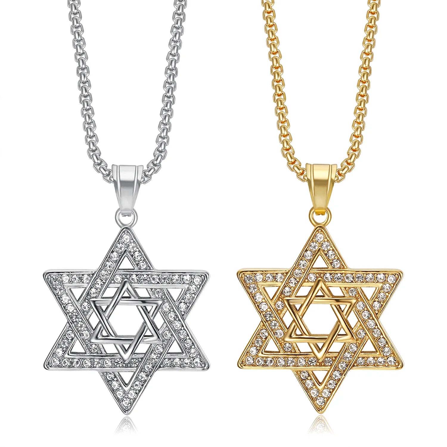 Fashion Hip Hop Stainless Steel Jewelry Charms Gothic Star of David Pendants Zirconia Necklace for Men Personalized