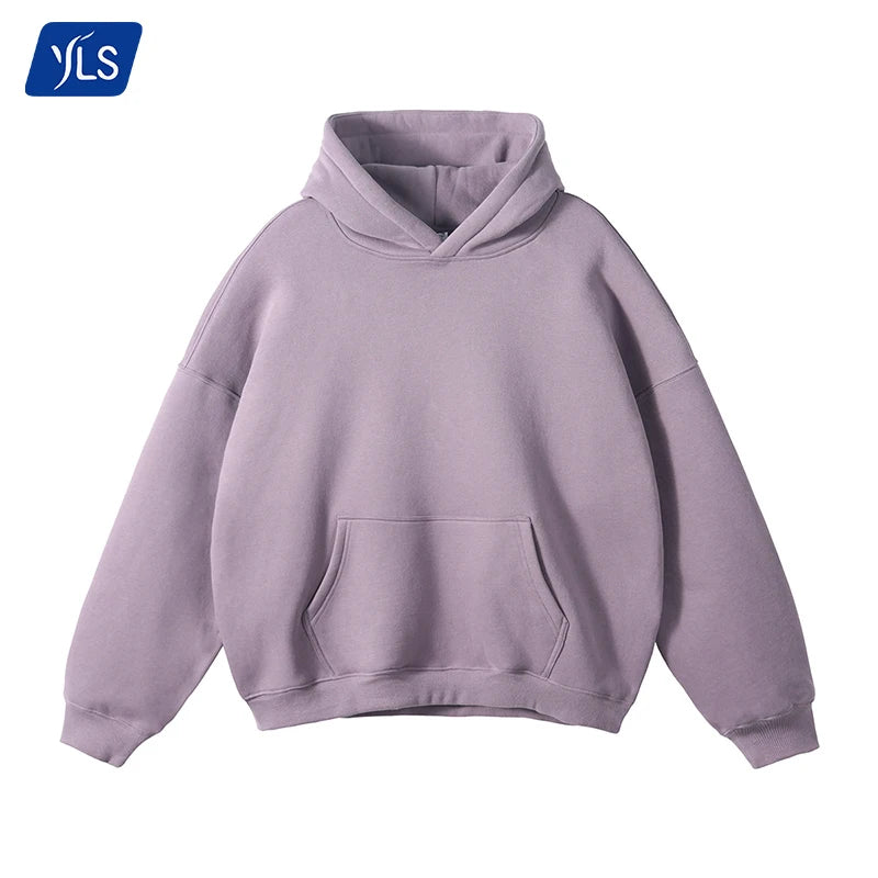 YLS OEM Custom No MOQ Stringless Heavyweight 350 Gsm Hoody Top Plain Fleece Super Oversized Blank Hoodies