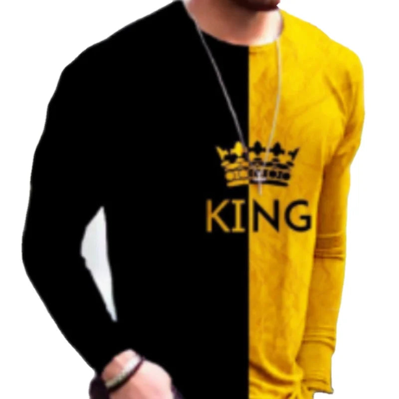 Men's Fashion Loose Fit Crewneck Stripe T-Shirt Vintage Retro Full Printed Shirt for Men Luxury Man Long Sleeve Shirt