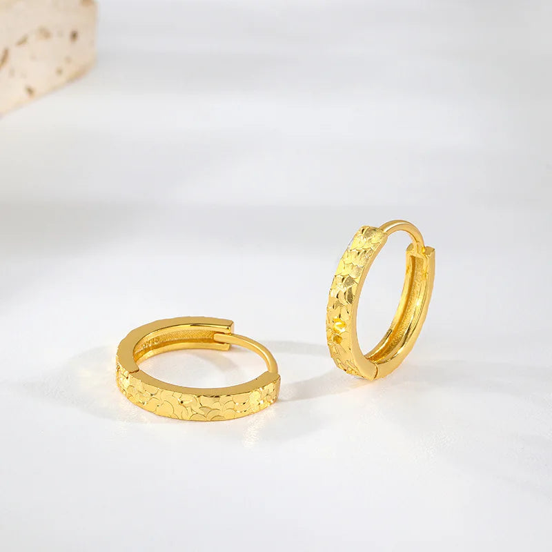 Fine 18K Gold Plated 925 Sterling Silver Hammered Texture Striped Crushed Ice Flower Huggie Hoop Earrings Jewelry for Women