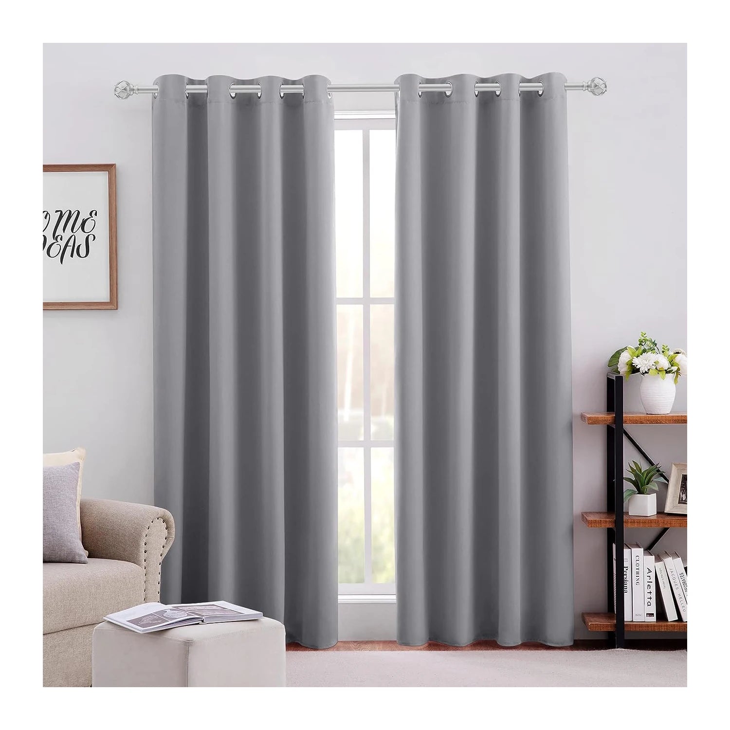 JA 52*84IN Ligut Gery Blackout Curtains Thermal Drapes with Grommets Noise Reducing Room Darkening for Home Bedroom Living Room