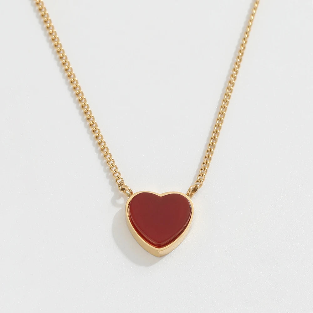 JOOLIM Ready to Ship High End Stainless Steel Carnelian Heart Pendant Necklace 18K Gold Plated Jewelry Wholesale