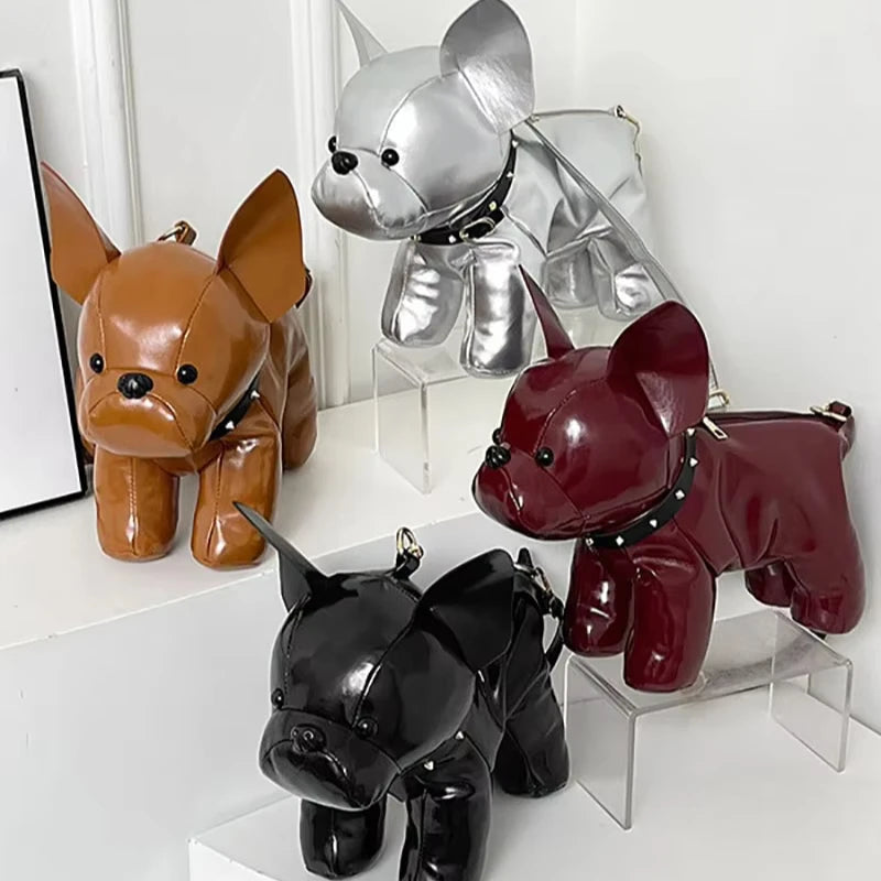 Cartoon Sling Purse Bulldog Shaped Cute Crossbody Bags Women's PU Leather Simple Shoulder Bags Solid Color Versatile Satchel OEM