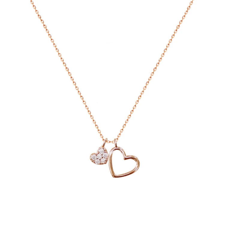 Rose Gold Plated Sterling Silver Mother's Day Double Heart Pendant Necklace