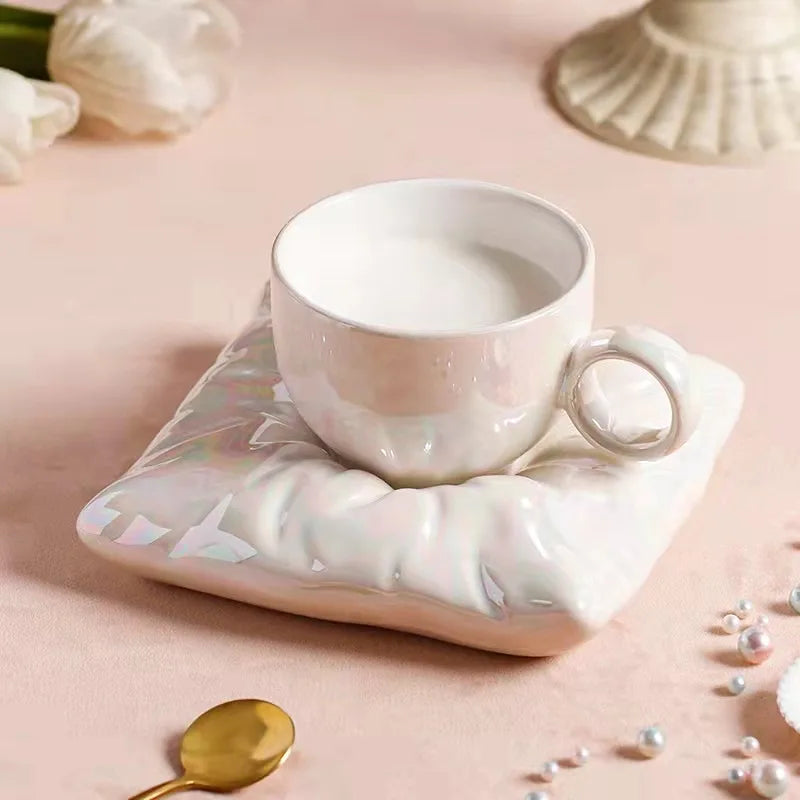Wedding Gift Nordic Cute Porcelain Mug Creative Macaron 220ml Coffee & Tea Cup and Saucer Set