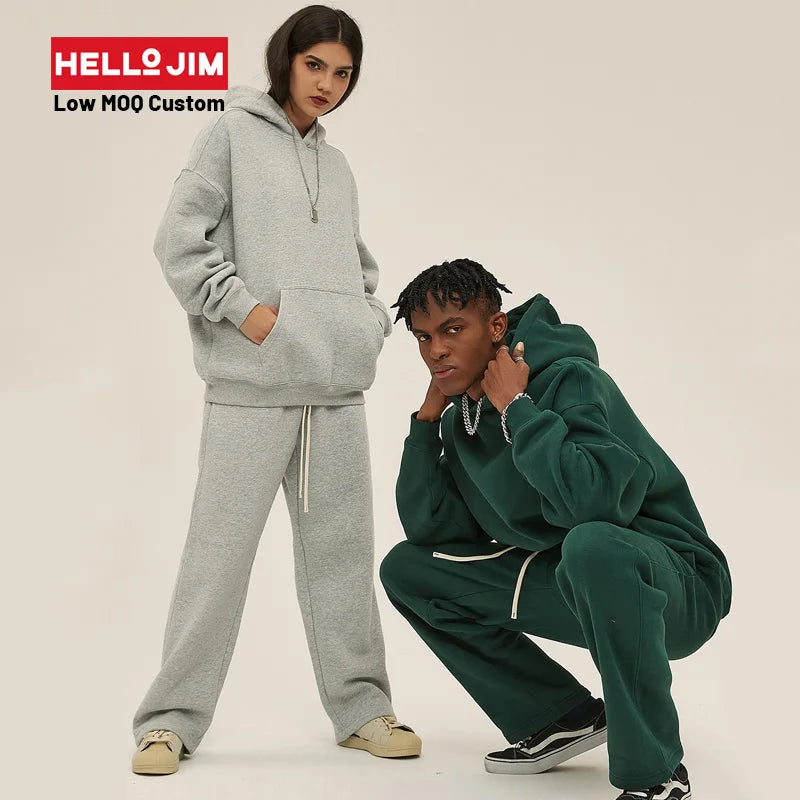 HELLOJIM 2023 Women Hoodies Set 350g Heavyweight Streetwear Sweatpants and Hoodie Set Women