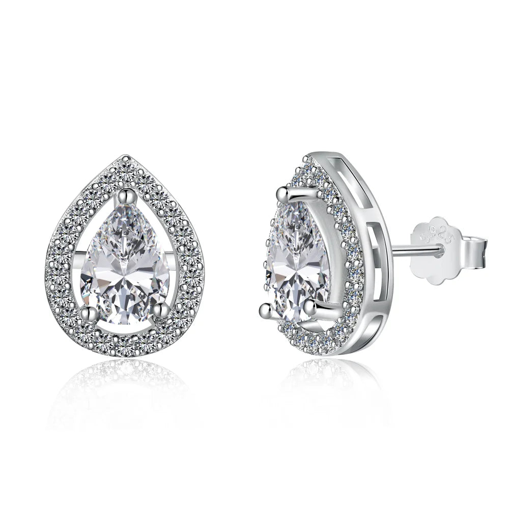 Dylam Classic Design S925 Silver Rhodium Plated Waterdrop Shape Hallow Out 0.5ct 5A Cubic Zirconia Stud Earrings