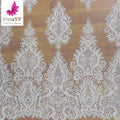 HY1333 Pure White Bridal Lace Beaded Embroidery Tulle Fabric With Sequin for Wedding Dress 2021 MegaBDM