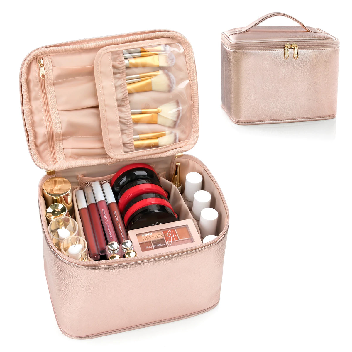 ReIaveI Customized PU Rose Gold Travel Washable Makeup Bag Storage Bag Travel Shockproof Makeup Bag Waterproof Makeup Box