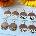 Vintage Leather Horse Hair Earrings Wood Leopard Cow Print Stitching Pendant Bohemian Earrings for Women