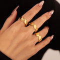 MC175 Wholesale Anillos 18K PVD Gold Plated Ring Stainless Steel Irregular Wave Rings Fashion Jewelry Statement Ring for Women