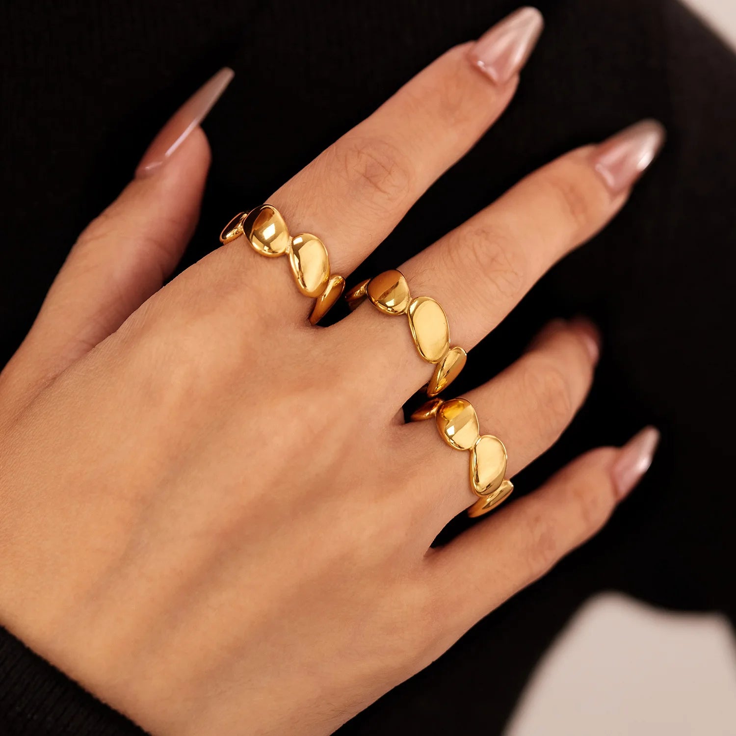 MC175 Wholesale Anillos 18K PVD Gold Plated Ring Stainless Steel Irregular Wave Rings Fashion Jewelry Statement Ring for Women