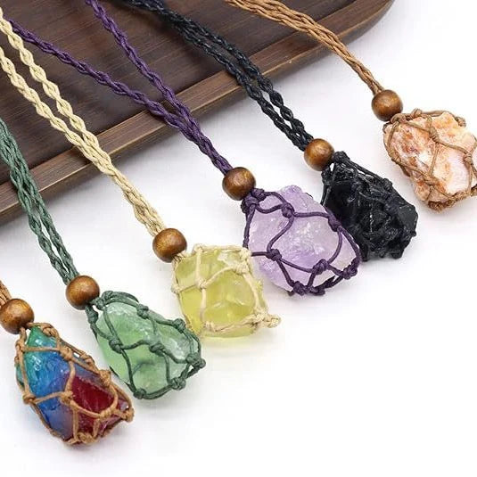 Wholesale Quartz Crystal Raw Stone Pendant Wrapped Braid Rough Crystals
