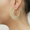 Fashion Hollow Out Lines Big Hoop Drop Earrings Exaggerated Fan Shape Metal Earrings Big & Small Size Women Ear Accessories