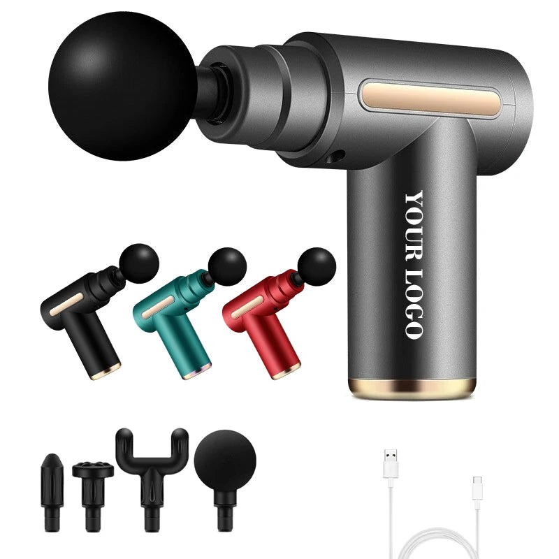 Upgrade Handheld Fascia Gun Deep Tissue Back Massager 4 Replacement Heads Percussion Massage Athletes' Pain Relief Heat