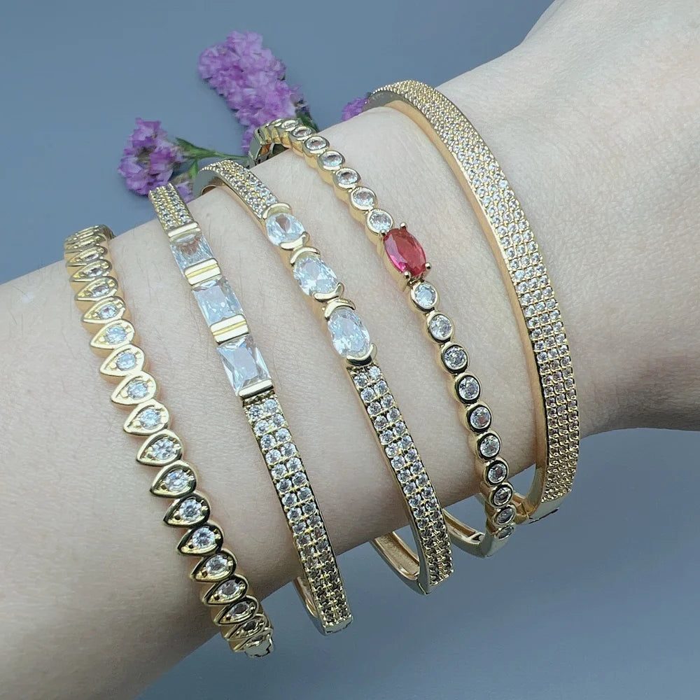Wholesale Fine Metal Zircon Bangles Jewelry Trendy Open Geometry Bracelet for Women