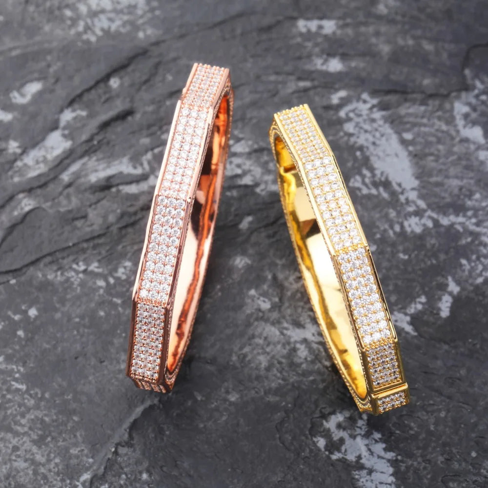 Drop Shipping Hip Hop Bracelet Full Diamond Iced Out Bracelet Sterling Silver Cubic Zirconia Bling Polygonal Rose Gold Color for