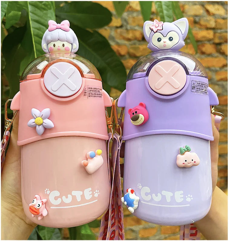 Children Cartoon Lovely Thermos Bottle Student Portable Strew Cup Water Bottle for Kids Keep Warm Cool Bottle