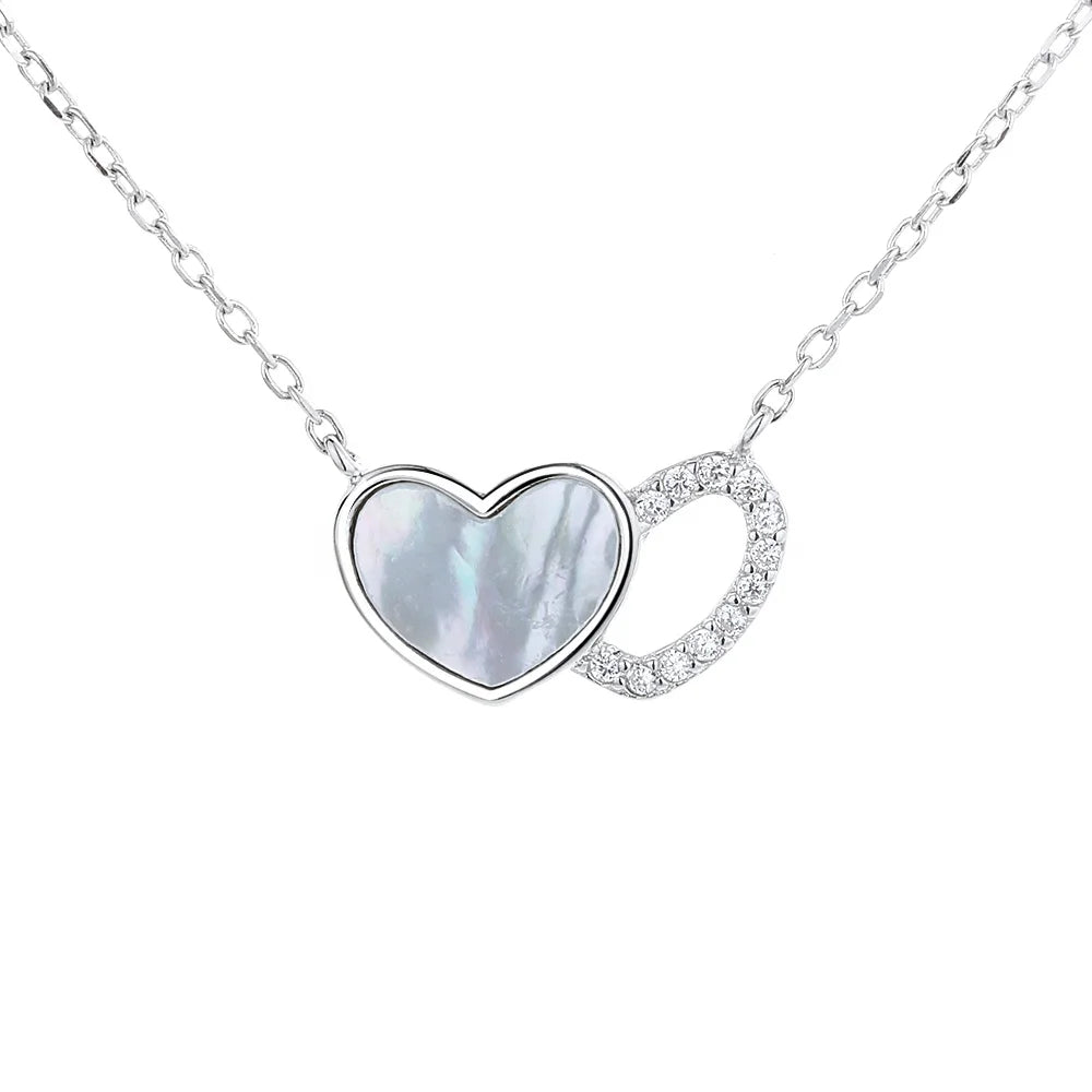 Classic Double-heart Heart-shaped White Shell Necklace With S925 Sterling Silver Women's Zircon Chain Jewelry