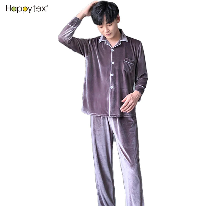 Hot Style Winter Sexy Comfortable Long Pants and Sleeves Fashion Velvet PJ Set Luxury Women Sleepwear Men Couple Pajama Set
