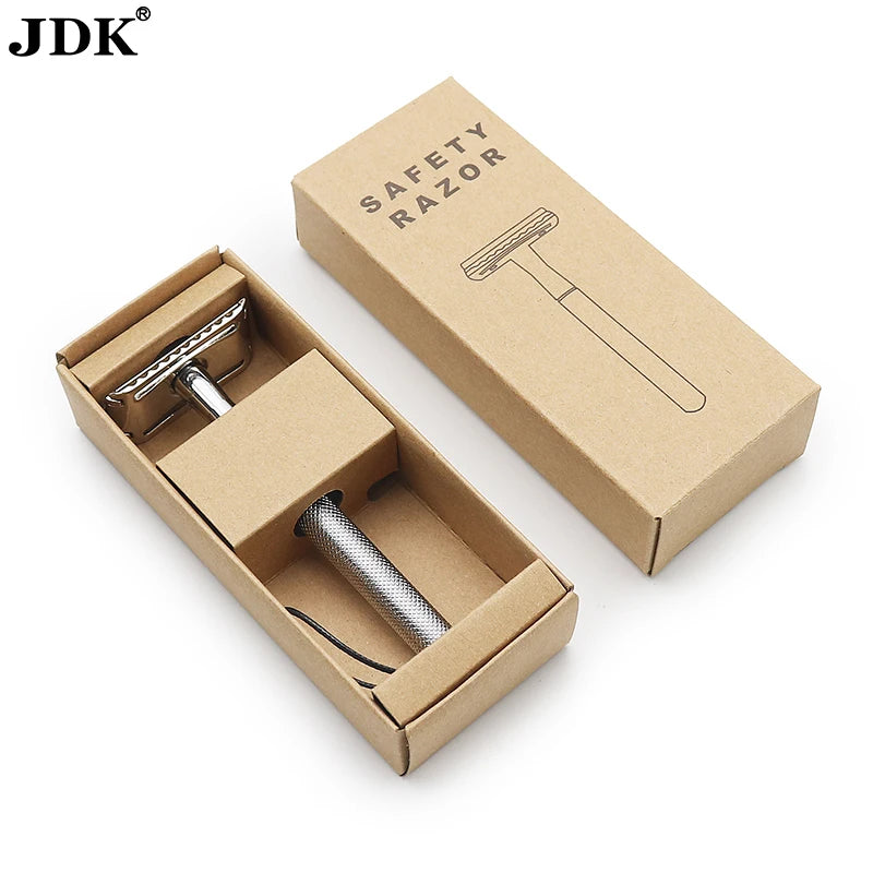 JDK Custom Logo men's Double Edge Safety Razor with Stainless Steel Handle Single Blade Wholesale Packaged in Box