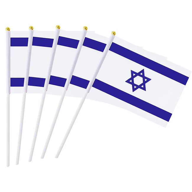 Hot Selling 100% Polyester Israeli Hand Flag Custom Plastic Flag Pole Mini Small Flag Promotional Products From Israel