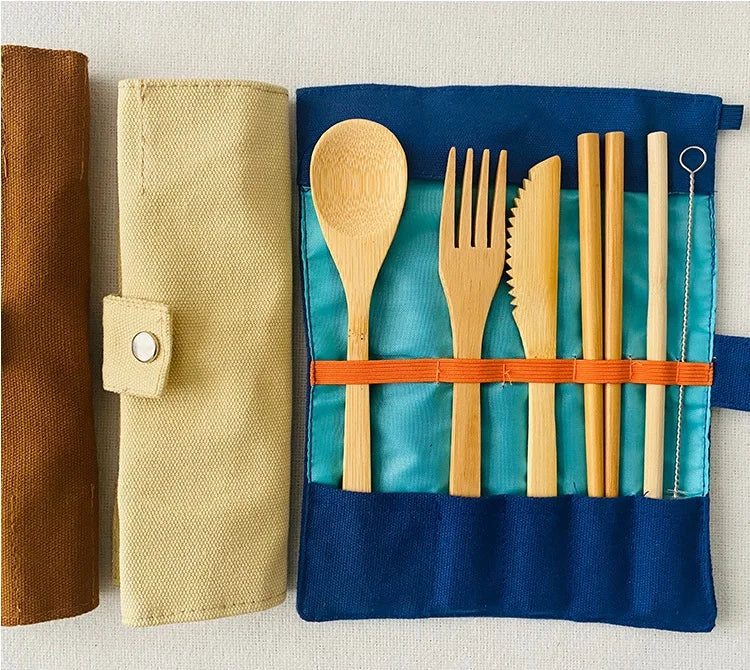 Portable Tableware Chopsticks Spoon Straw Cloth Bag Six-piece Set