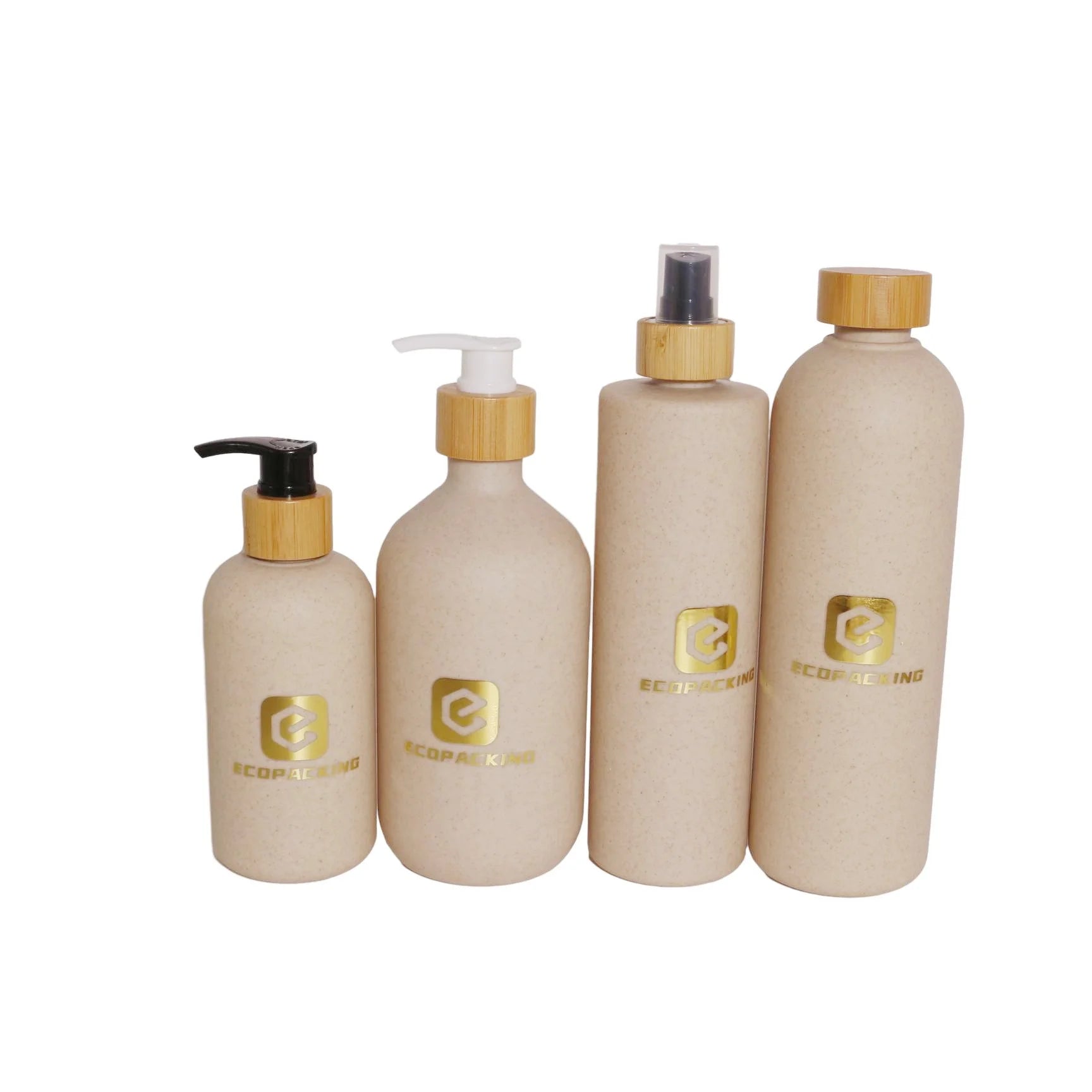 500ml Plastic Bottles with Pump Wheat Straw Shampoo Cosmetic Packaging Biodegradable 250ml Flat Shoulder Wheat Straw Bottle