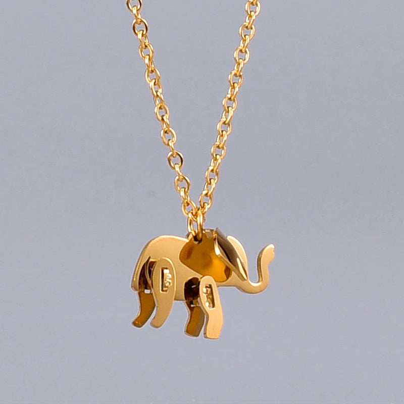 Geometric Featured Collarbone Chain Non Tarnish Stainless Steel Necklace Lucky Elephant Pendant Necklace Gifts for Women