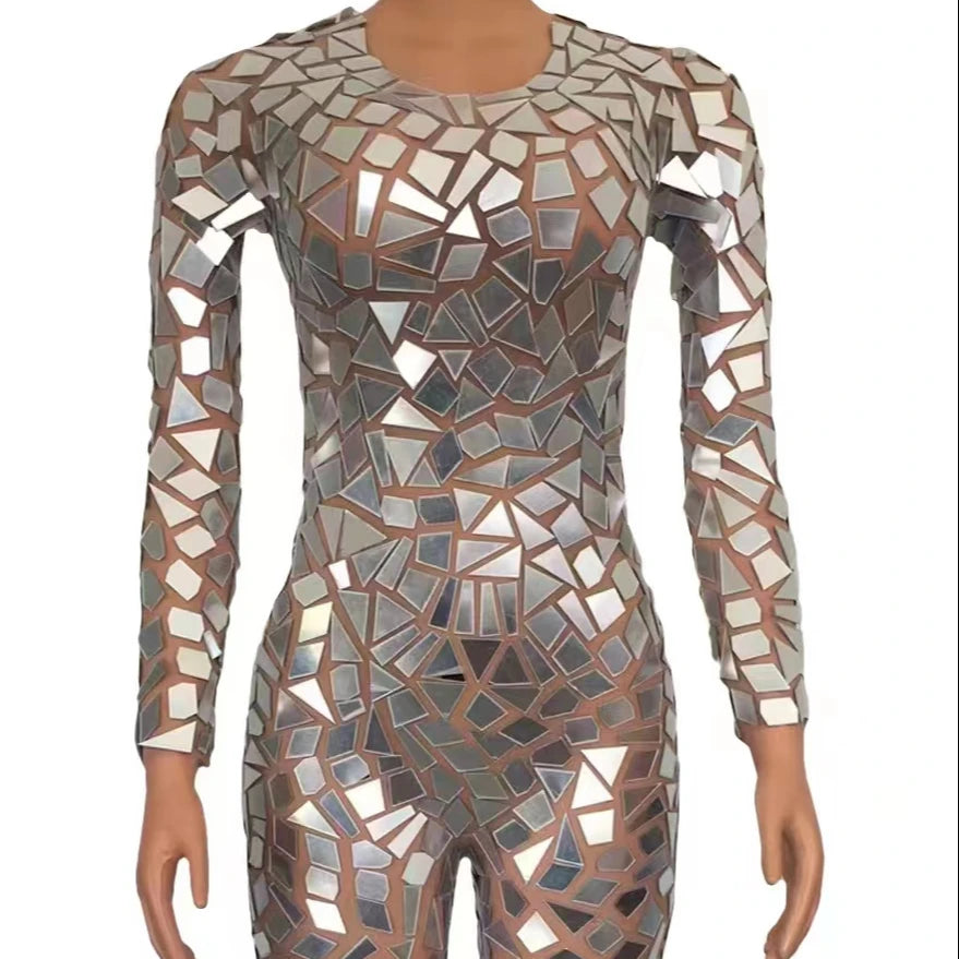 Mirror Mesh Pants One Piece Tight Mirror bar Netflix Lead Stage Show Celebration