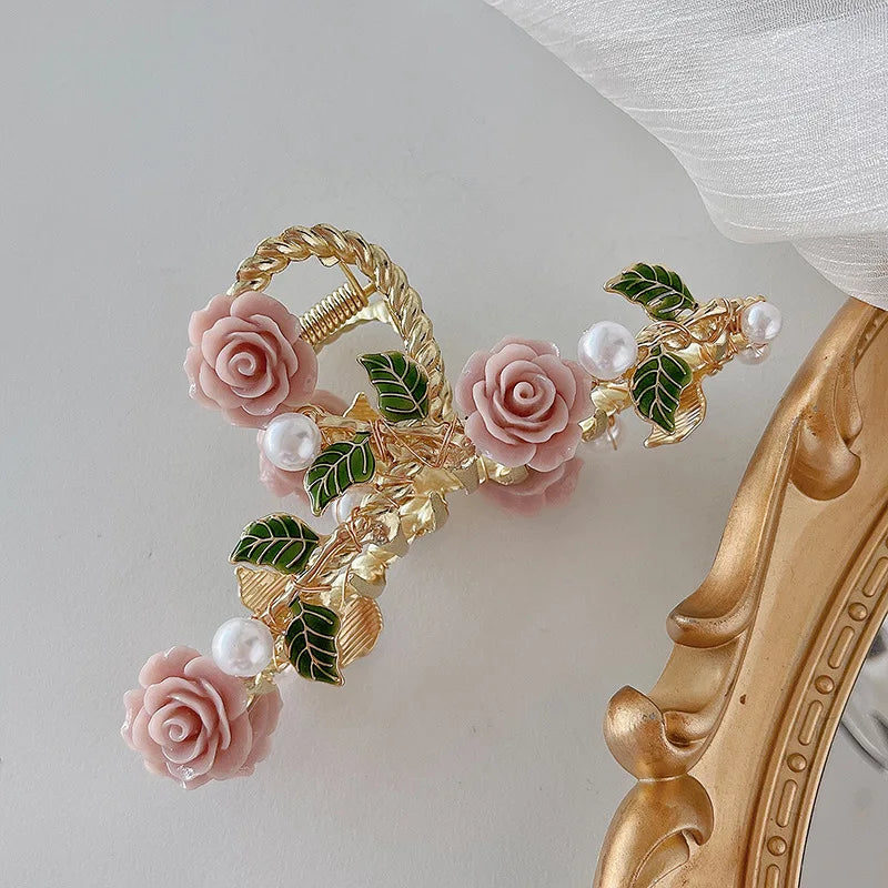 Exquisite Women's Gold Metal Hair Claw Clips Cat's Eye Stone Flower Hairpin Clasp