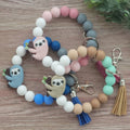 Cute Sloth Beads Bracelet Solid Color Animal Silicone Beads Wristlet Keychain for Women