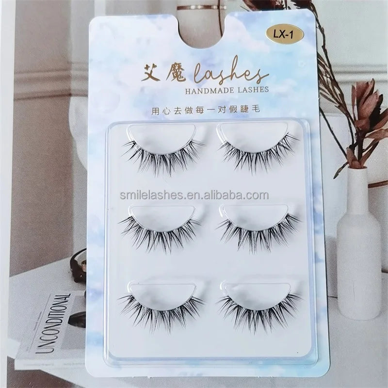 New Wholesale Mink Eyelashes 3pairs Lashes Invisible Band 3d Mink Lashes Reusable Natural False Eyelashes Makeup in Bulk Hot